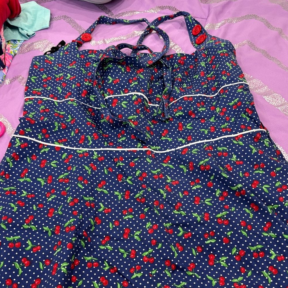 Torrid Navy Blue Cherry Print halter Dress